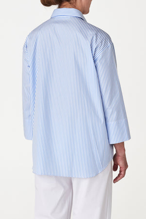 Light Blue Wide Stripe Cotton Loose Shirt