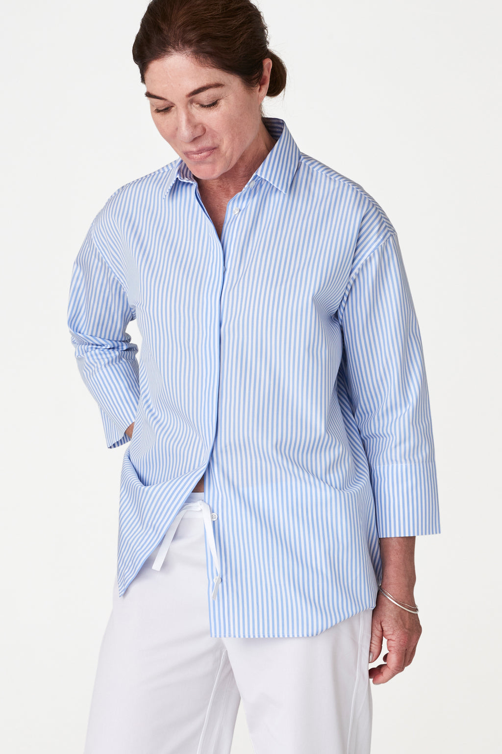 Light Blue Wide Stripe Cotton Loose Shirt